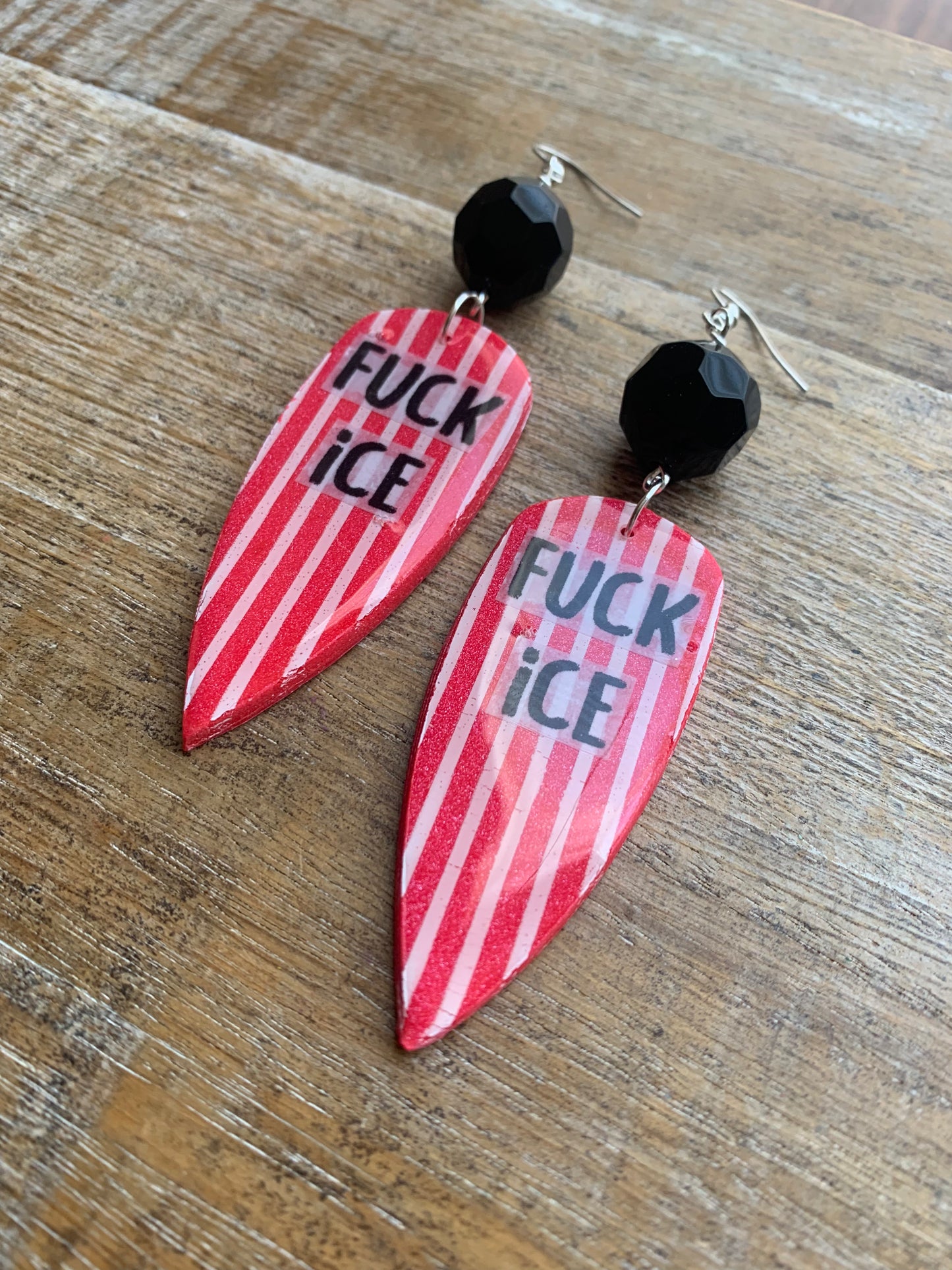 Fuck Ice Protest Activist Earrings Liberal Clip On Earrings Punk Striped Gothic Ear Hangers