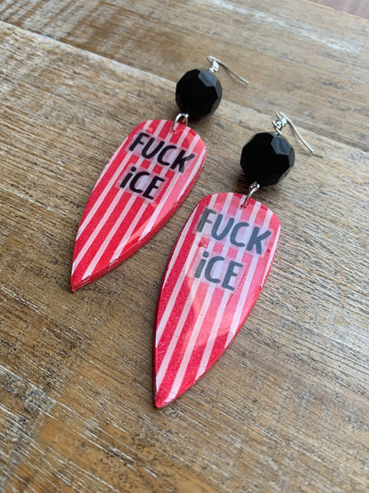 Fuck Ice Protest Activist Earrings Liberal Clip On Earrings Punk Striped Gothic Ear Hangers