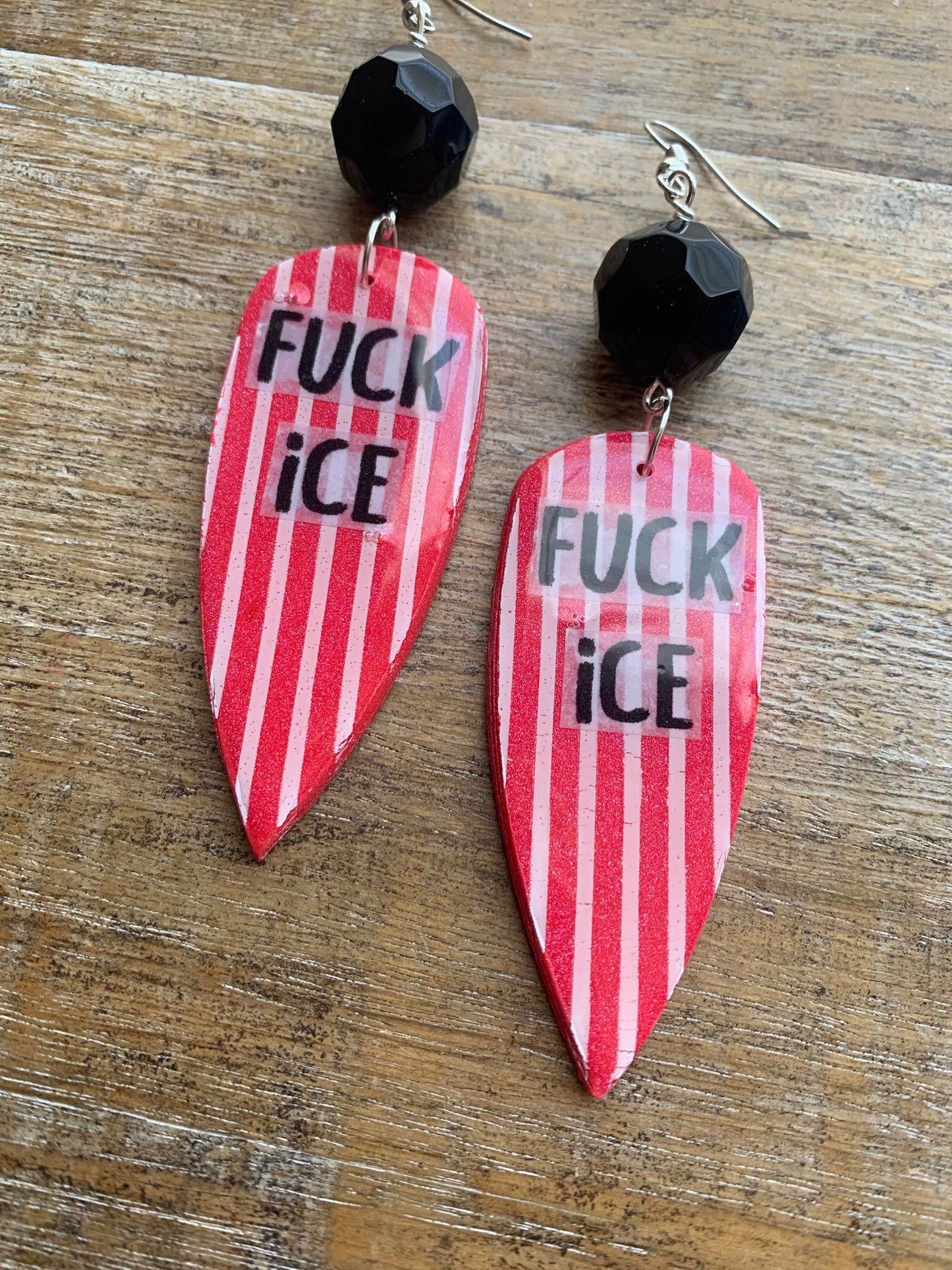 Fuck Ice Protest Activist Earrings Liberal Clip On Earrings Punk Striped Gothic Ear Hangers