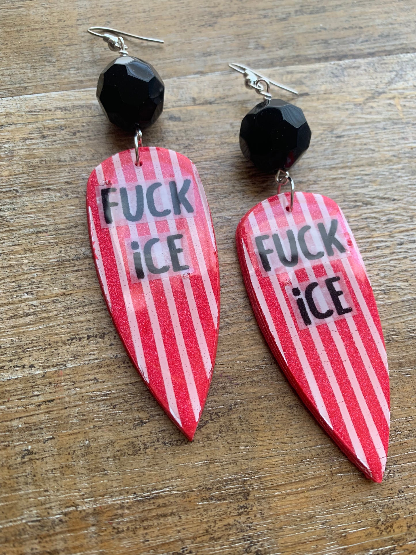 Fuck Ice Protest Activist Earrings Liberal Clip On Earrings Punk Striped Gothic Ear Hangers