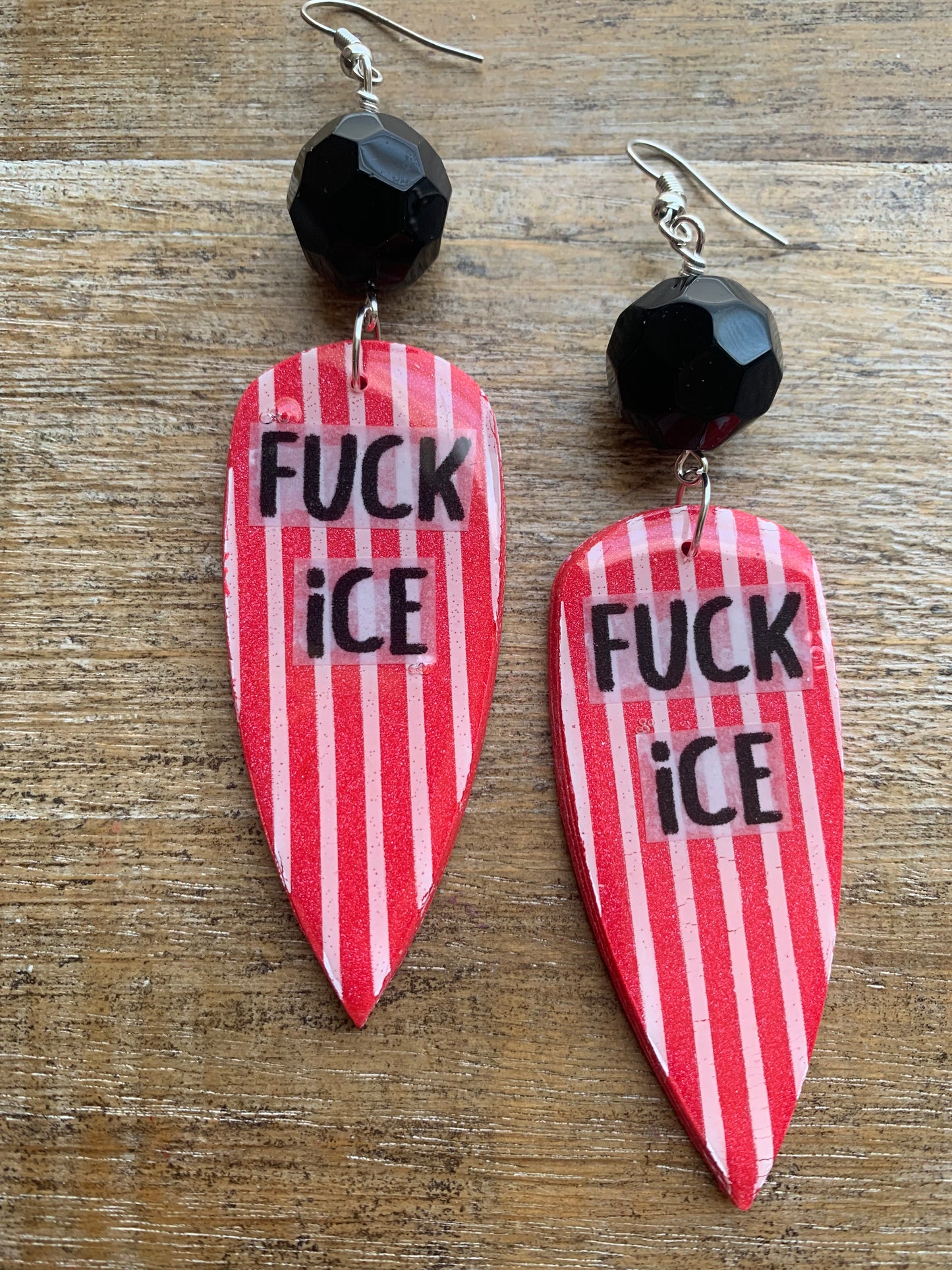 Fuck Ice Protest Activist Earrings Liberal Clip On Earrings Punk Striped Gothic Ear Hangers