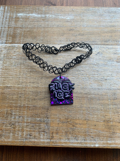 Fuck Ice Purple & Black Resin Clay Gothic Choker Tattoo Protest Necklace