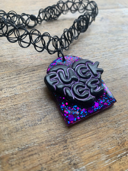 Fuck Ice Purple & Black Resin Clay Gothic Choker Tattoo Protest Necklace