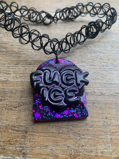 Fuck Ice Purple & Black Resin Clay Gothic Choker Tattoo Protest Necklace