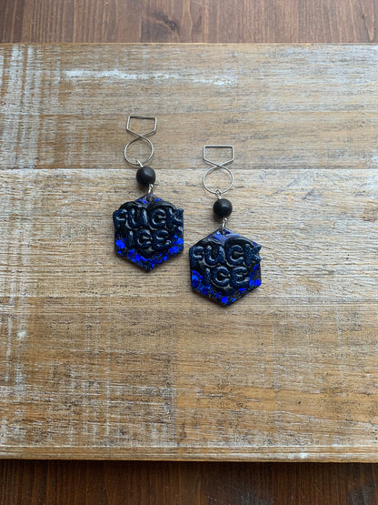 Fuck Ice Protest Activist Tunnel Gauge Earrings Liberal Clip On Earrings Black & Blue Gothic