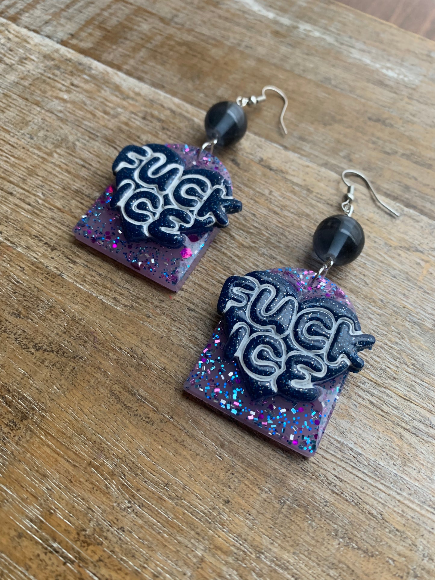 Fuck Ice Protest Activist Earrings Liberal Clip On Earrings Purple & Blue Gothic Ear Hangers