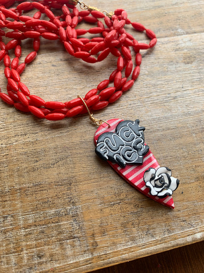 Fuck Ice Multi Strand Upcycled Red & Black Clay Vintage Beaded Protest Necklace