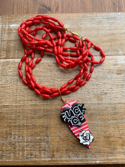 Fuck Ice Multi Strand Upcycled Red & Black Clay Vintage Beaded Protest Necklace