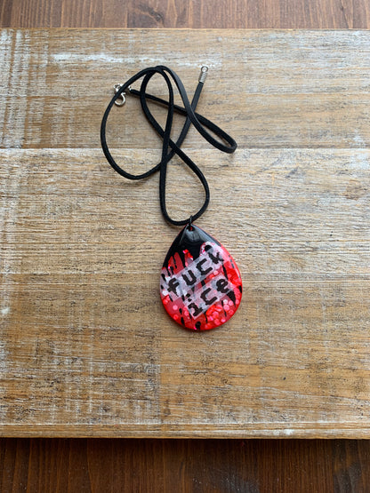 Fuck Ice Red & Black Resin Painted Bloody Gothic Cord Protest Necklace