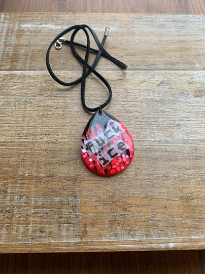 Fuck Ice Red & Black Resin Painted Bloody Gothic Cord Protest Necklace