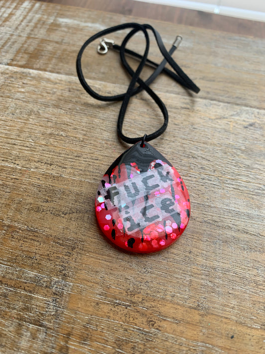Fuck Ice Red & Black Resin Painted Bloody Gothic Cord Protest Necklace
