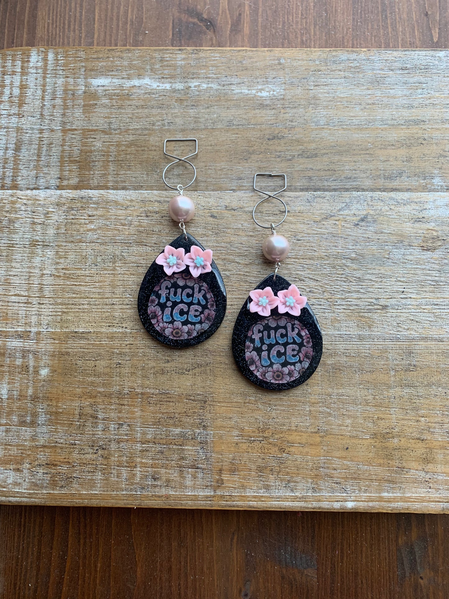Fuck Ice Protest Activist Tunnel Gauge Earrings Liberal Clip On Earrings Punk Pink Glitter