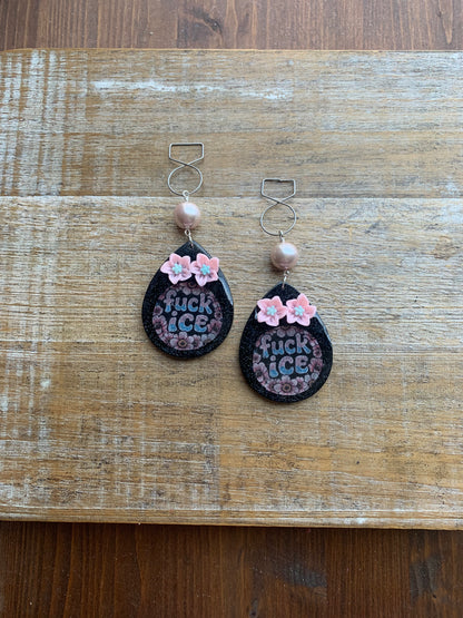 Fuck Ice Protest Activist Tunnel Gauge Earrings Liberal Clip On Earrings Punk Pink Glitter