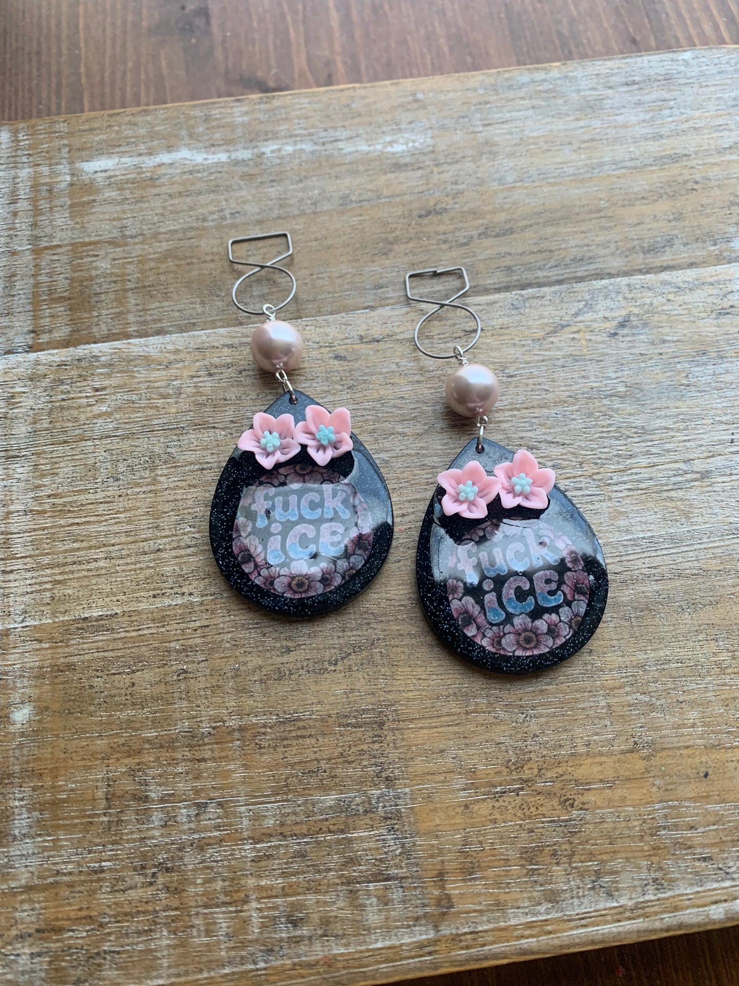Fuck Ice Protest Activist Tunnel Gauge Earrings Liberal Clip On Earrings Punk Pink Glitter