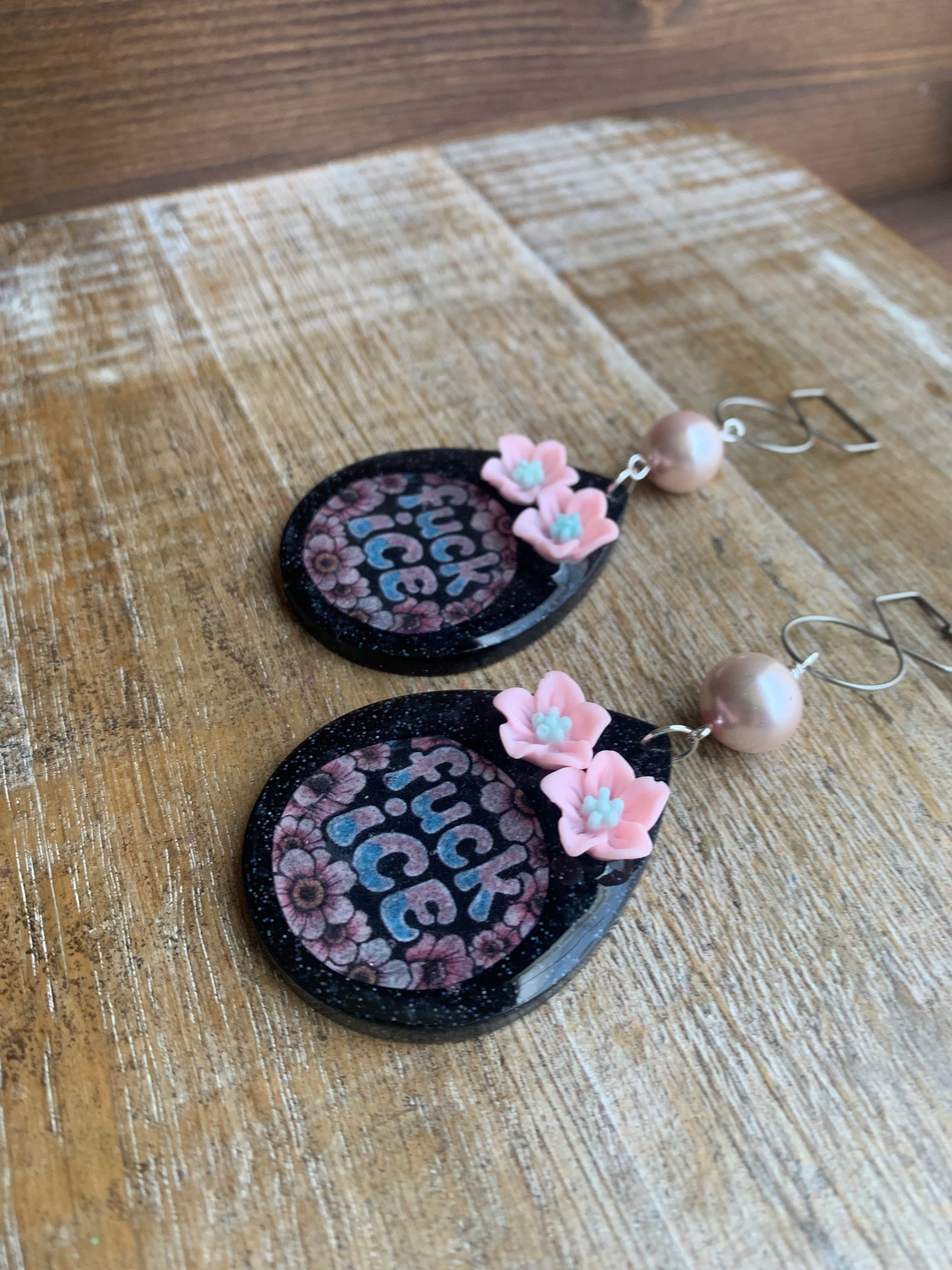 Fuck Ice Protest Activist Tunnel Gauge Earrings Liberal Clip On Earrings Punk Pink Glitter