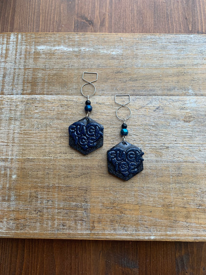 Fuck Ice Protest Activist Tunnel Gauge Earrings Liberal Clip On Earrings Black & Blue Gothic