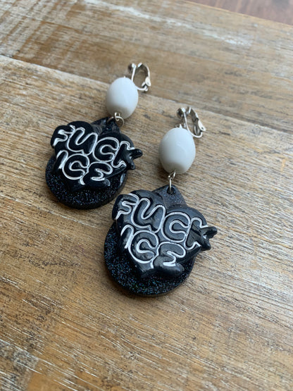Fuck Ice Protest Activist Clip On Earrings Liberal Earrings Black & White Gothic Ear Hangers