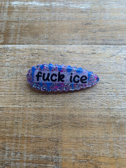 Fuck Ice Purple Glitter Pin Painted Brooch Resin Anti Ice Protest Statement Pin