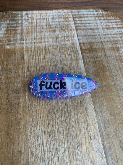 Fuck Ice Purple Glitter Pin Painted Brooch Resin Anti Ice Protest Statement Pin
