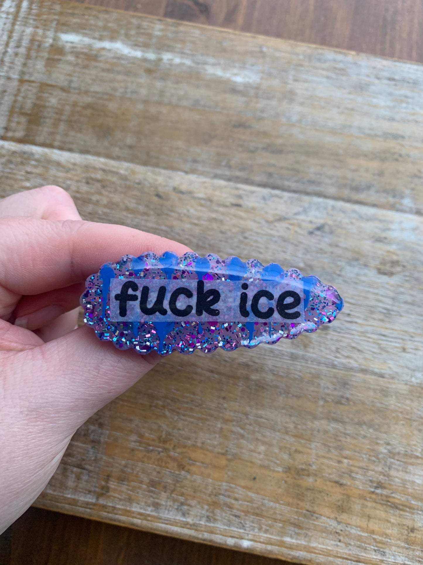 Fuck Ice Purple Glitter Pin Painted Brooch Resin Anti Ice Protest Statement Pin