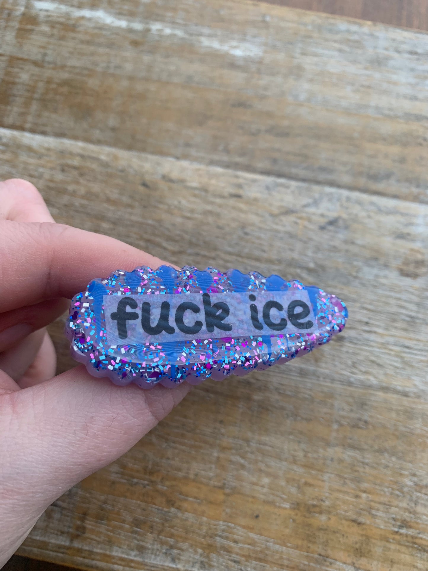 Fuck Ice Purple Glitter Pin Painted Brooch Resin Anti Ice Protest Statement Pin