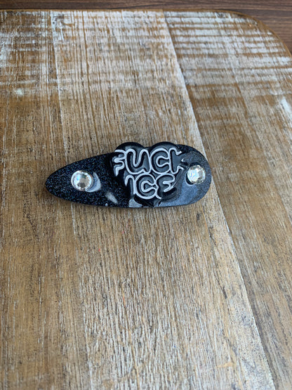 Fuck Ice Black Glitter Pin Painted Brooch Resin Anti Ice Protest Statement Pin with Rhinestones