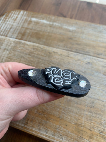 Fuck Ice Black Glitter Pin Painted Brooch Resin Anti Ice Protest Statement Pin with Rhinestones