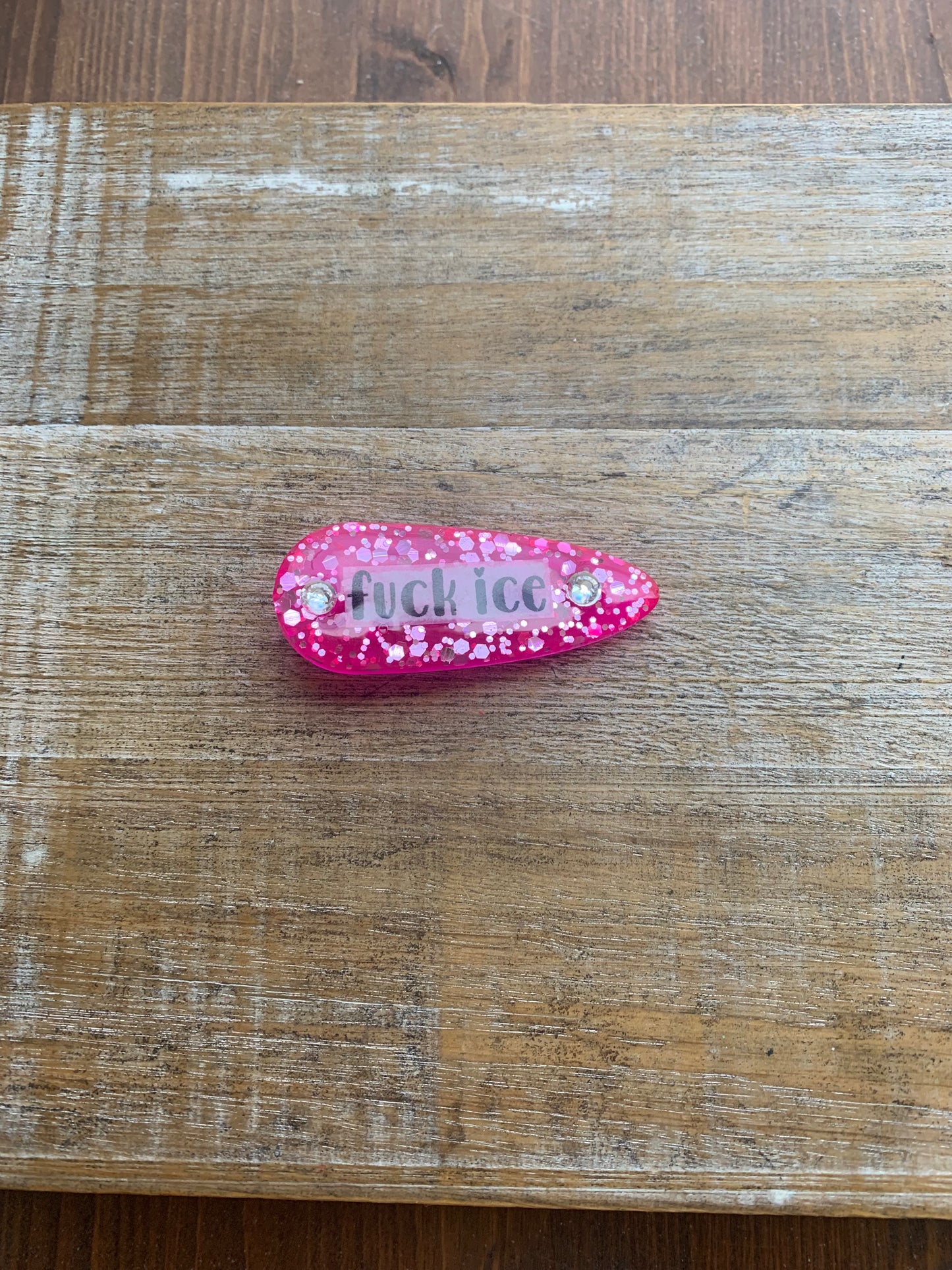 Fuck Ice Resin Hair Clip Rhinestone Pink Glitter Hair Accessory