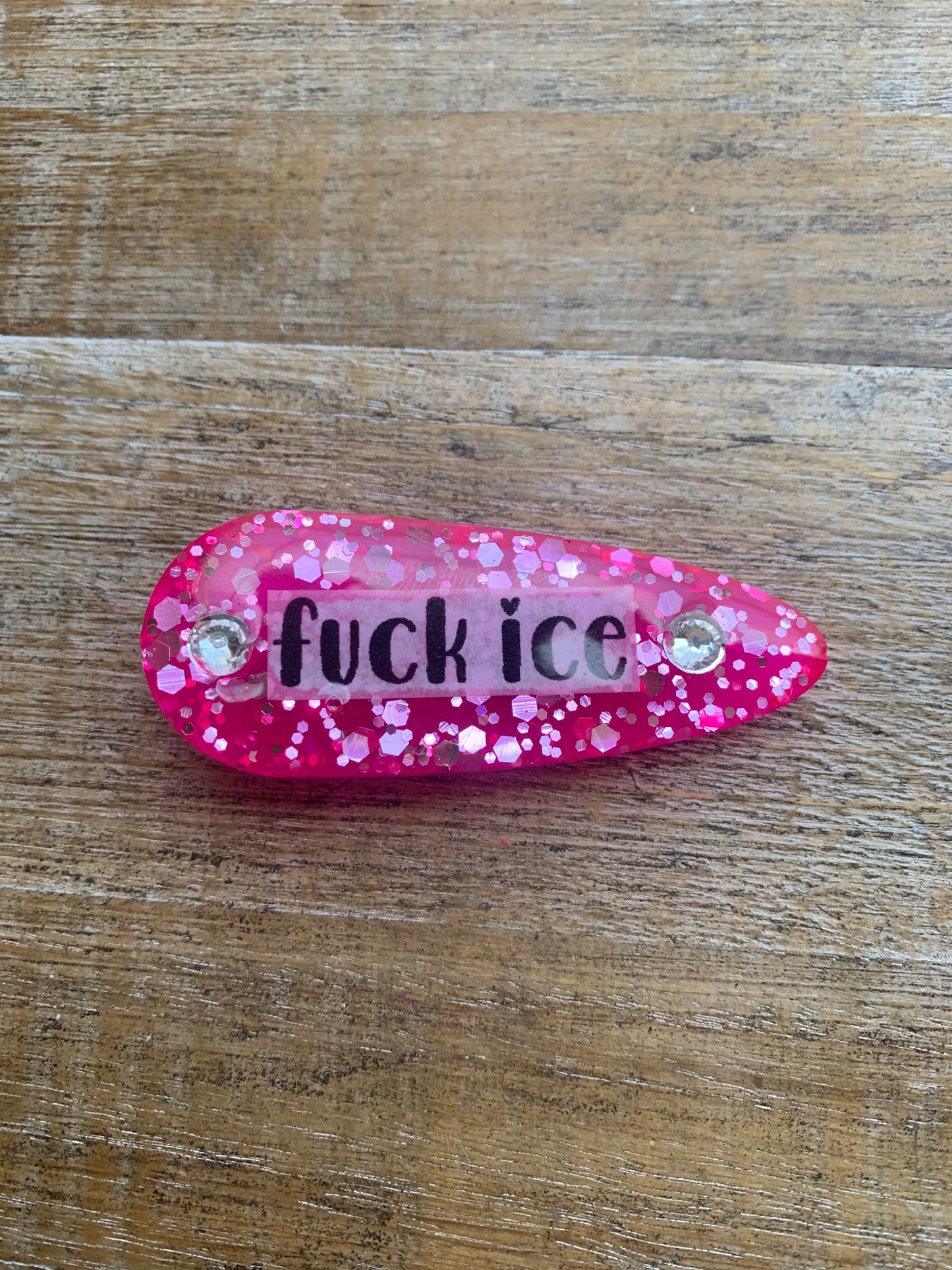 Fuck Ice Resin Hair Clip Rhinestone Pink Glitter Hair Accessory