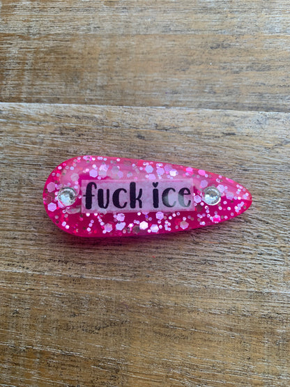 Fuck Ice Resin Hair Clip Rhinestone Pink Glitter Hair Accessory