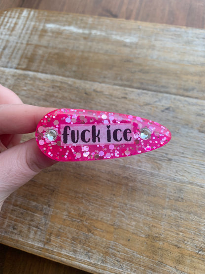 Fuck Ice Resin Hair Clip Rhinestone Pink Glitter Hair Accessory