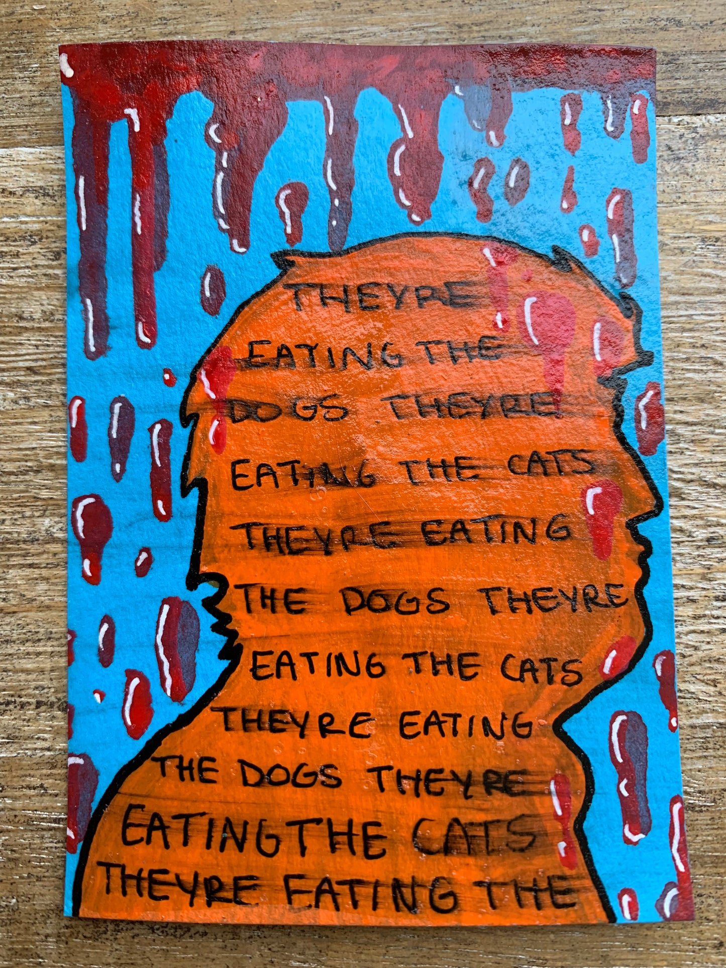 Original ACEO Acrylic Painting 2.5x3.5 Anti Trump “Cats and Dogs”