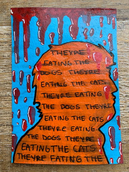 Original ACEO Acrylic Painting 2.5x3.5 Anti Trump “Cats and Dogs”
