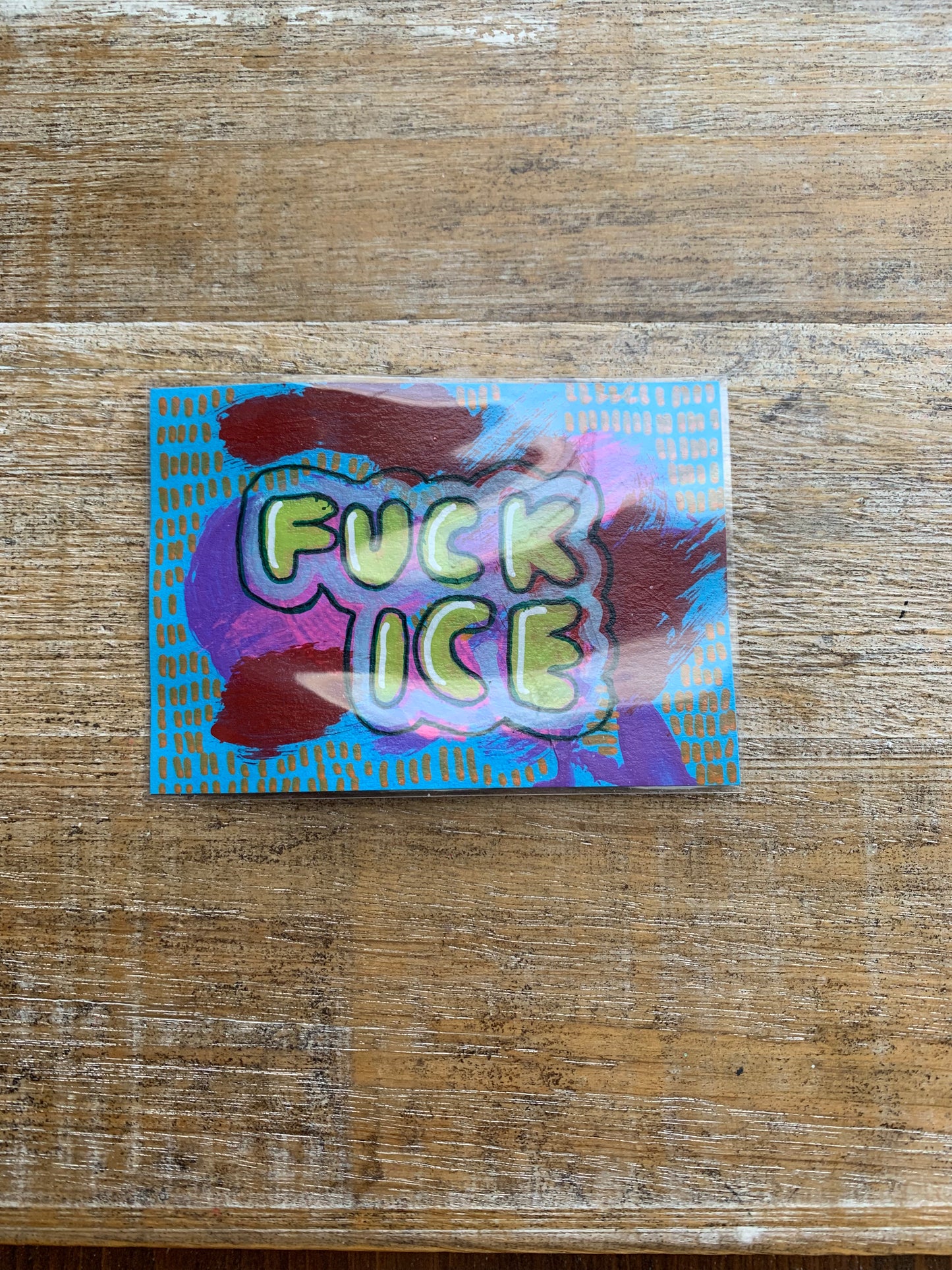 Original ACEO Acrylic Painting 2.5x3.5 Anti ICE “Fuck Ice”