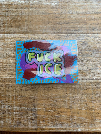 Original ACEO Acrylic Painting 2.5x3.5 Anti ICE “Fuck Ice”