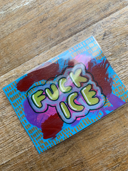 Original ACEO Acrylic Painting 2.5x3.5 Anti ICE “Fuck Ice”
