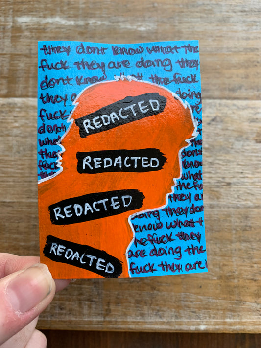 Original ACEO Acrylic Painting 2.5x3.5 Anti Trump “Incompetent”