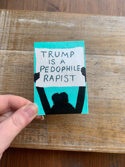 Original ACEO Acrylic Painting 2.5x3.5 Anti Trump “But His Emails!”