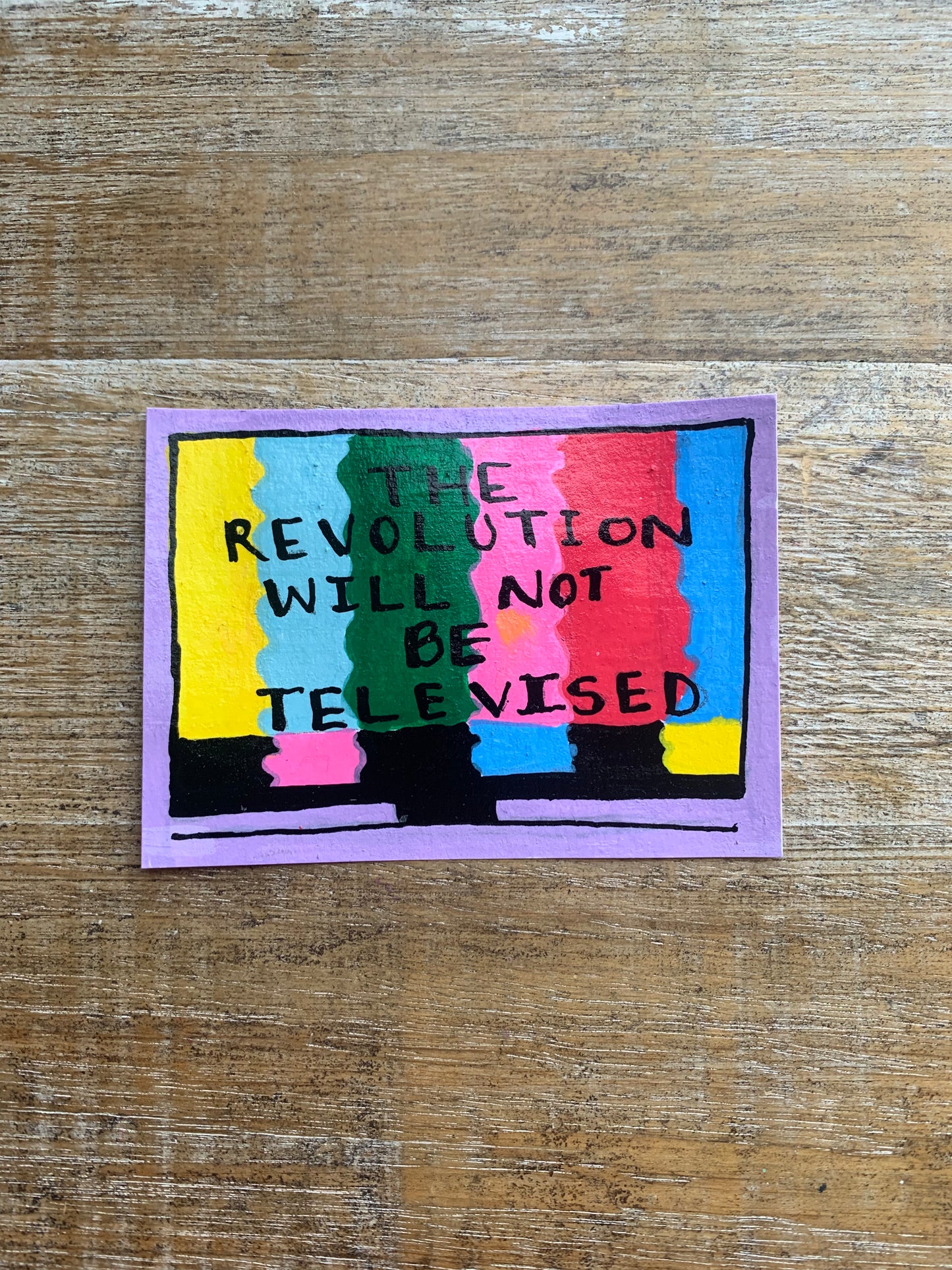 Original ACEO Acrylic Painting 2.5x3.5 Anti Trump The Revolution Will Not Be Televised “Broken TV”