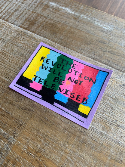 Original ACEO Acrylic Painting 2.5x3.5 Anti Trump The Revolution Will Not Be Televised “Broken TV”