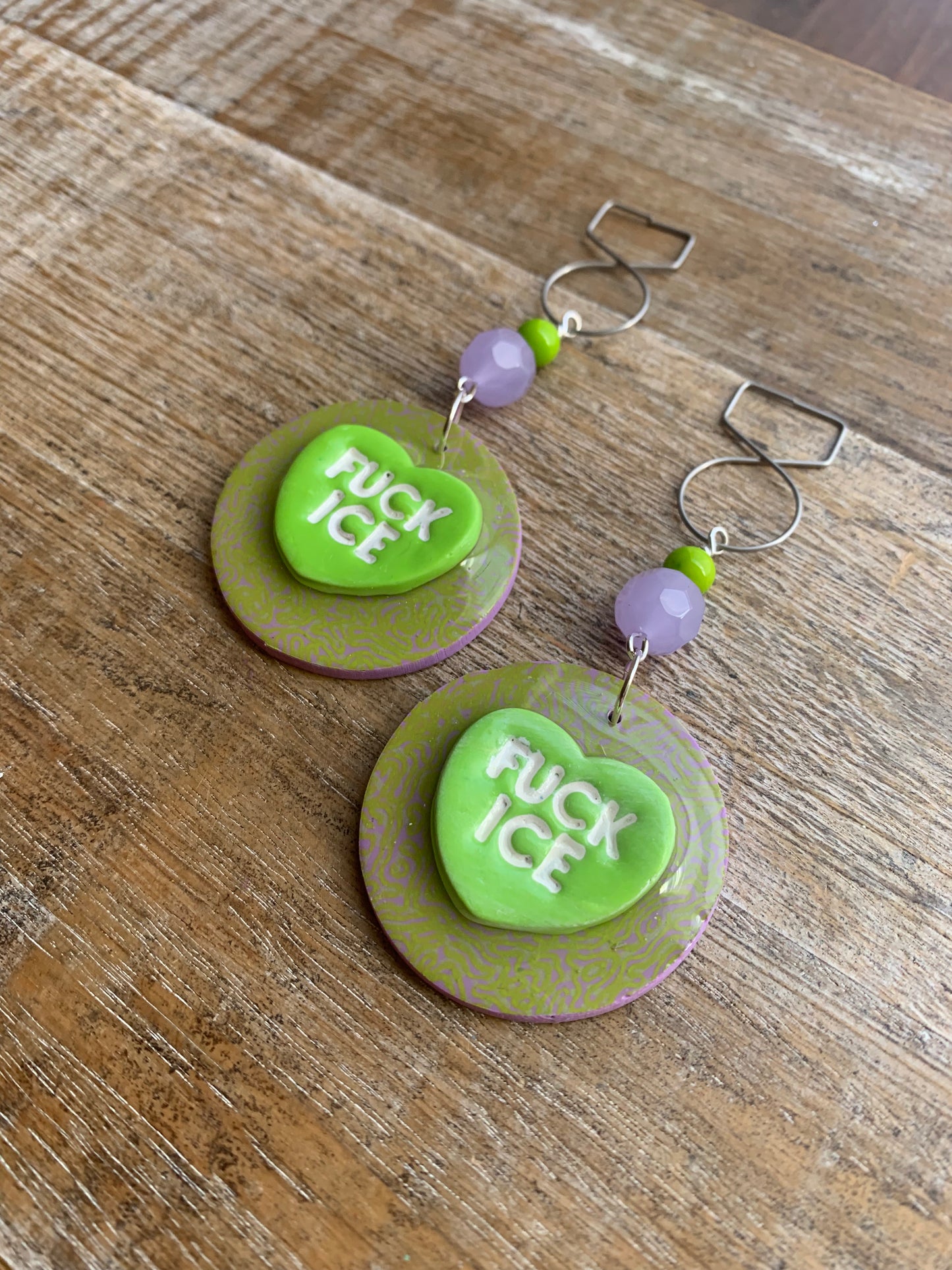 Fuck Ice Protest Activist Tunnel Gauge Earrings Liberal Clip On Earrings Purple & Lime Green