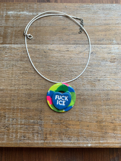 Fuck Ice Neon Terrazzo Heart Clay Corded Protest Necklace