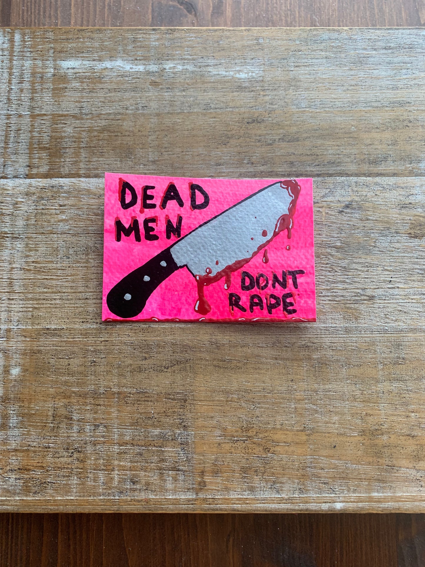 Original ACEO Acrylic Painting 2.5x3.5 Dead Men Don’t Rape Knife “Dead Men”