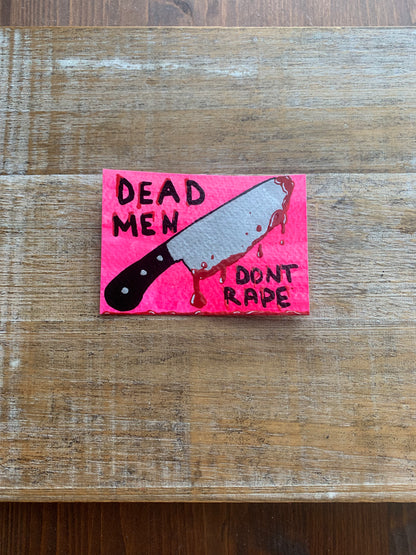 Original ACEO Acrylic Painting 2.5x3.5 Dead Men Don’t Rape Knife “Dead Men”