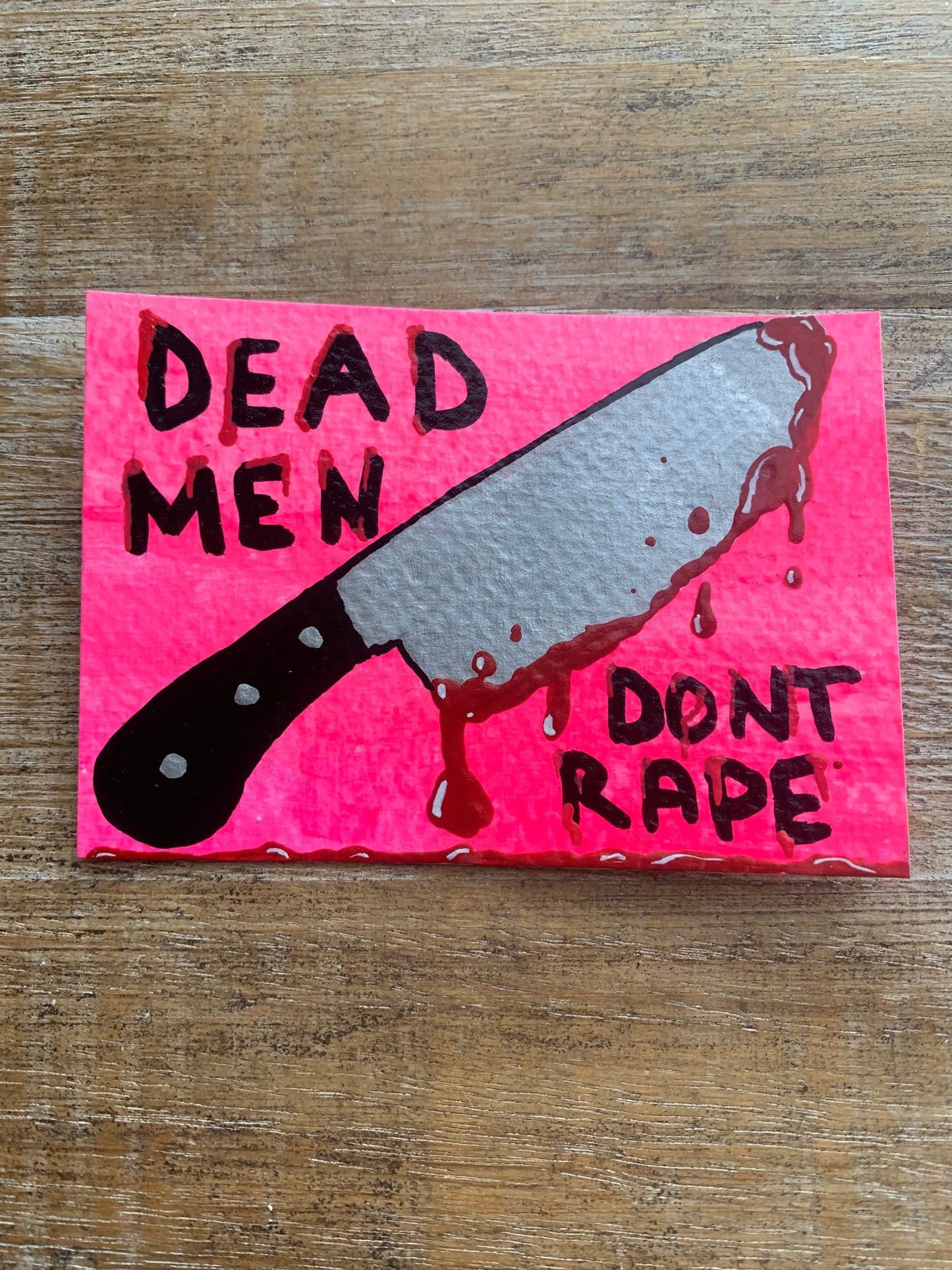 Original ACEO Acrylic Painting 2.5x3.5 Dead Men Don’t Rape Knife “Dead Men”