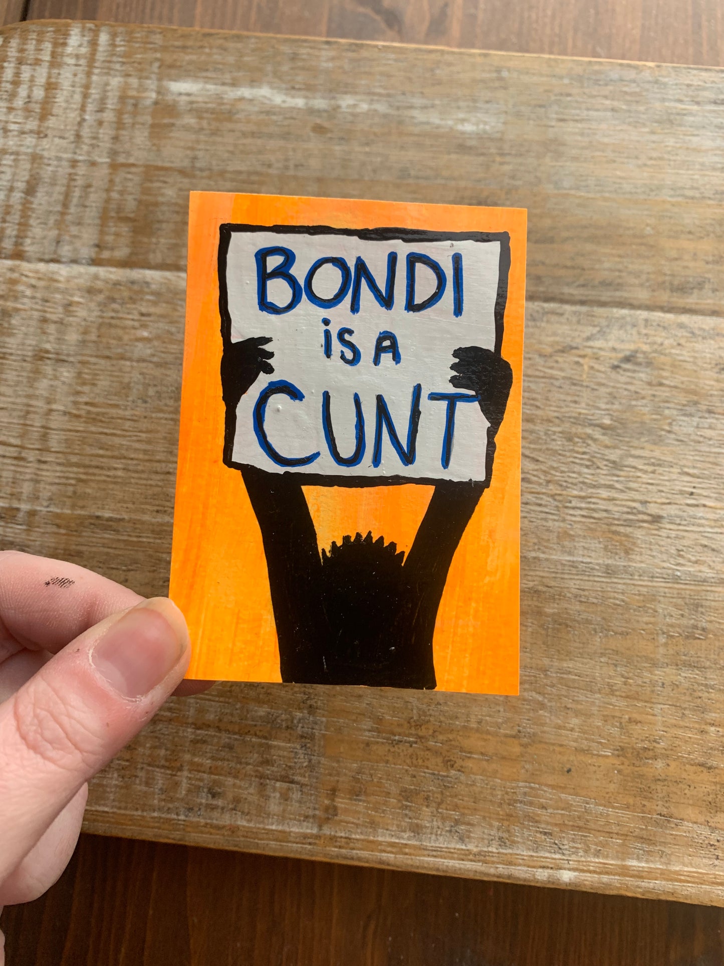Original ACEO Acrylic Painting 2.5x3.5 Pam Bondi “The Dow is Up!”