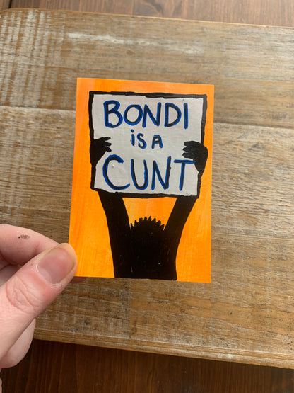Original ACEO Acrylic Painting 2.5x3.5 Pam Bondi “The Dow is Up!”