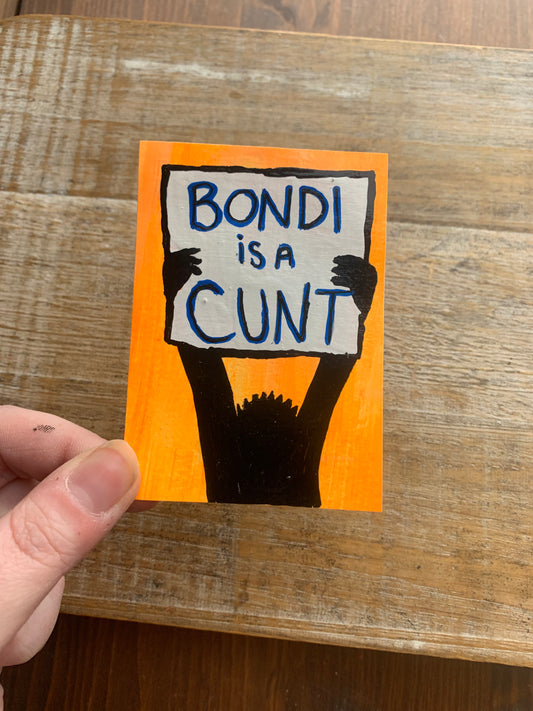 Original ACEO Acrylic Painting 2.5x3.5 Pam Bondi “The Dow is Up!”