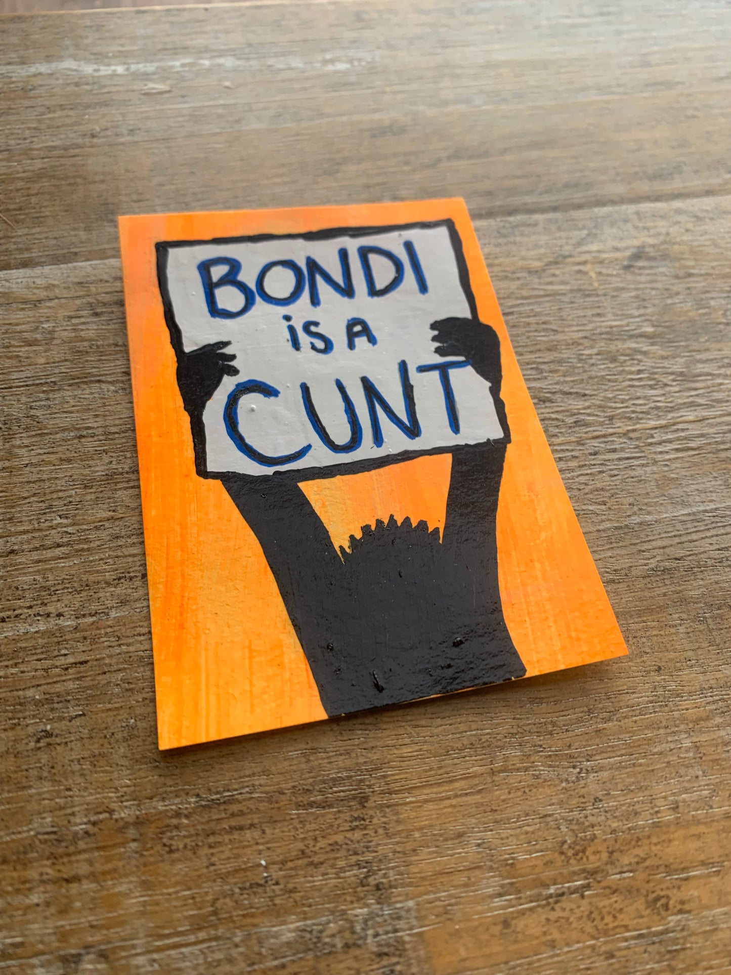 Original ACEO Acrylic Painting 2.5x3.5 Pam Bondi “The Dow is Up!”