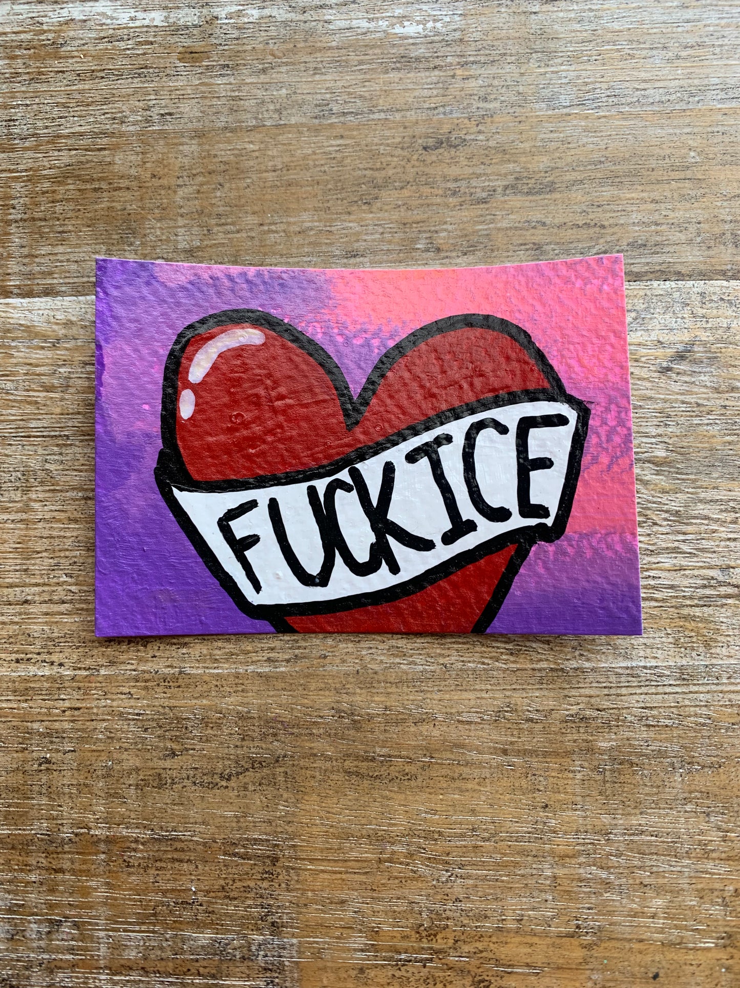 Original ACEO Acrylic Painting 2.5x3.5 Tattoo Anti ICE “Fuck Ice Heart”